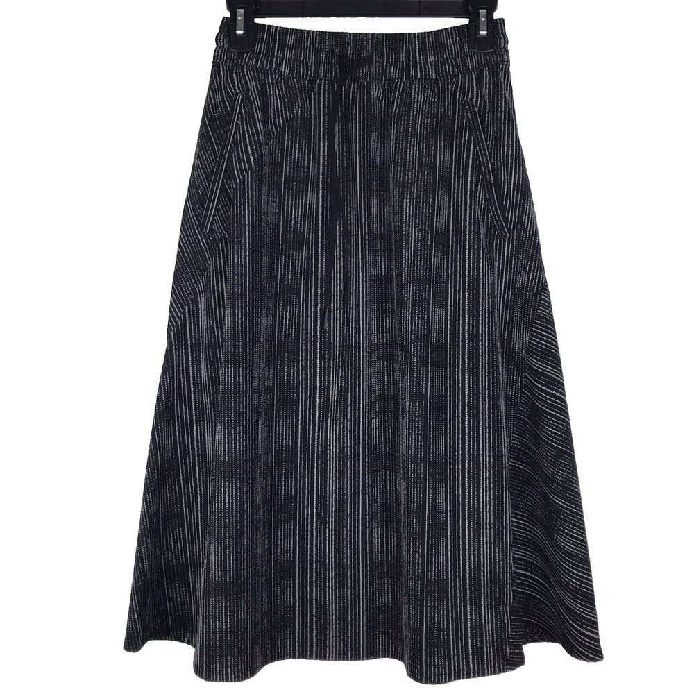 Athleta Arrival Midi Skirt Amara Stripe Black Zip Pockets Drawstring Size 0